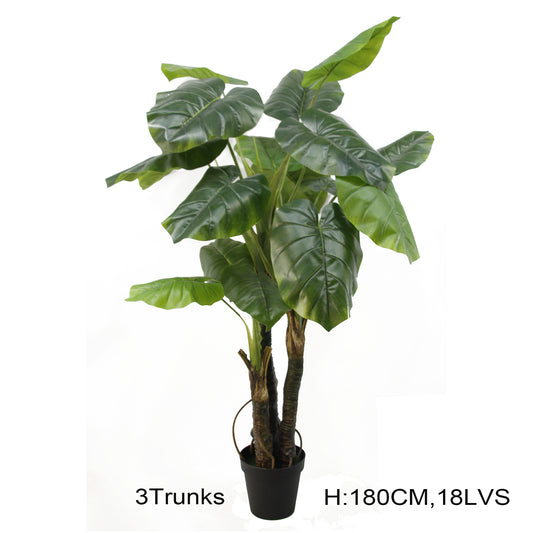 180cm 6Foot Tall 3Trunks 18 Large Leaves Colocasia Esculenta Artificial Wild Taro Plant For Home Office Decor Yooly Plants - YL08120