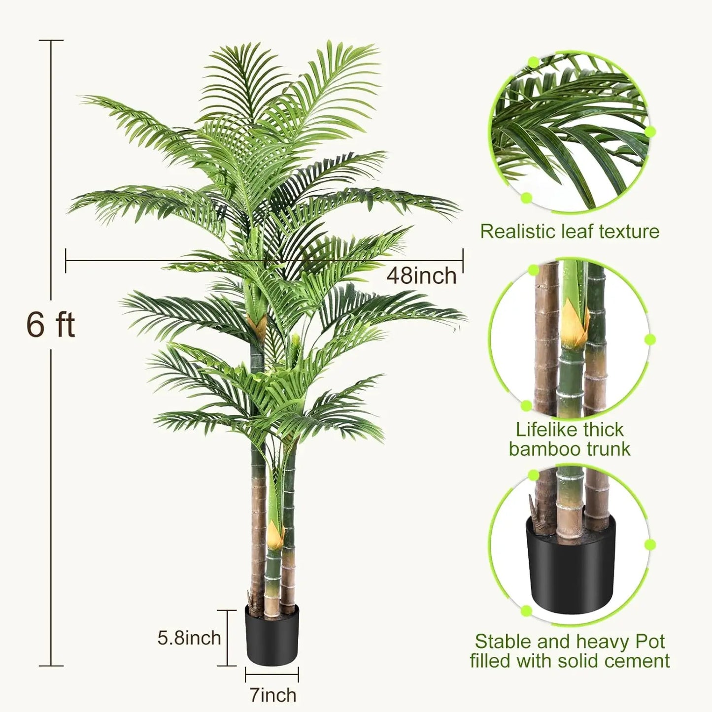 Real Touch Faux Areca Palm Tree Tropical Artificial Green Plants For Home Office Patio Living Room Yooly Plants - YL3006