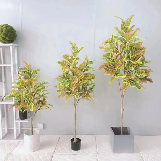 Indoor Floor Plant Artificial Codiaeum Variegatum Fake Croton Tree For Hallway Backyard Office Decoration Yooly Plants - YL0111