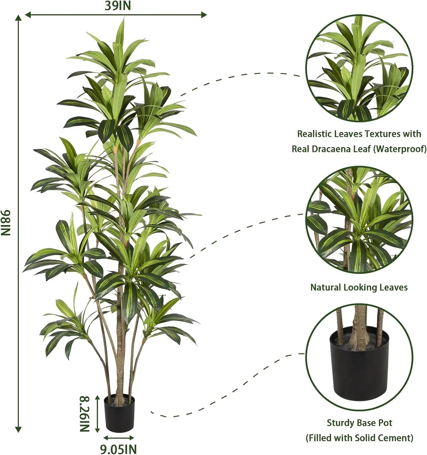 KD Packing 250CM 8.2FT Big Faux Dracaena Fragrans Ever Green House Plant Artificial Dracaena Silk Plants Tree In Pot For Indoor Yooly Plants - YL053002