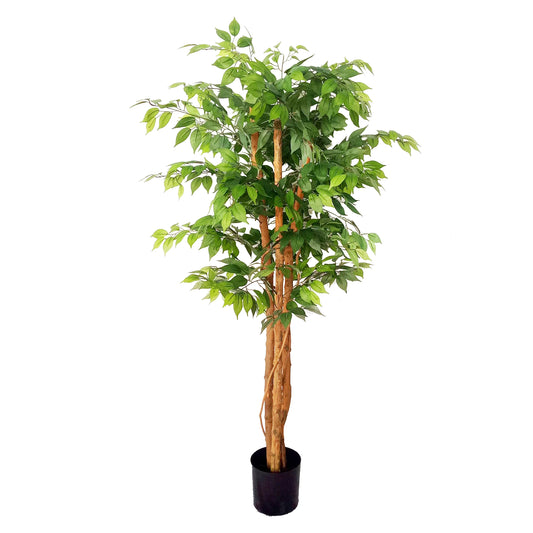 Lifelike 180cm 6ft High 3 Trunks Faux Fig Artificial Ficus Silk Tree For Living Room Home & Garden Decor Yooly Plants - YL10118