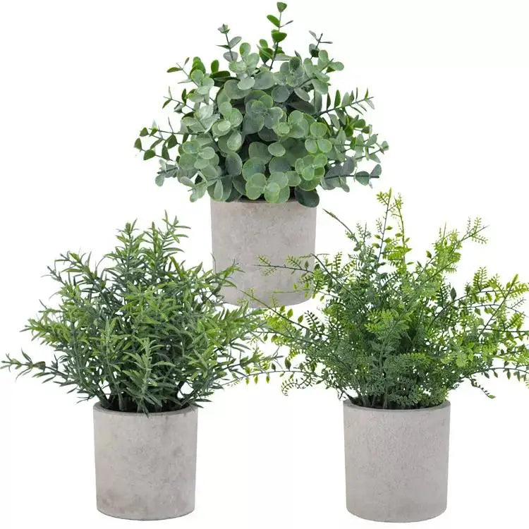 Set of 3 Mini Potted Plastic Faux Plants Office Table Decorative Rosemary Bonsai Artificial Eucalyptus Plants Yooly Plants - YL09996