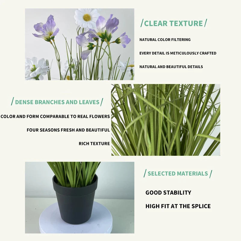 Artificial Flowers Plastic Flowers Artificial Grasses Plastic White Daisies Pot Green Plant Make Flower Artistic Green Plant Yooly Plant - YLS10219