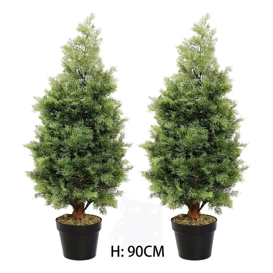 3ft 90cm Fake Topiary Trees Artificial Plants Green Oval Cedar Cypress Tree Potted Faux Pine Thuja Bonsai for Indoor Outdoor Yooly Plants - YL1219