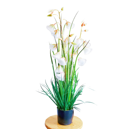 Artificial White Pampas Grass Potted Faux Pompass Grass Dried Flowers of Reed in Pot Arrangements for Home Decor Yooly Plants - YLS0053