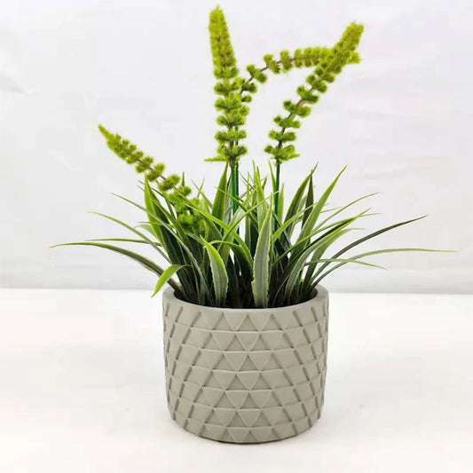 Minimalist Home Decoration Accessories Artificial Mini Potted Plants Table Faux Concrete Bowl Green Plastic Leaf Setaria Grass Yooly Plants - YLS0049