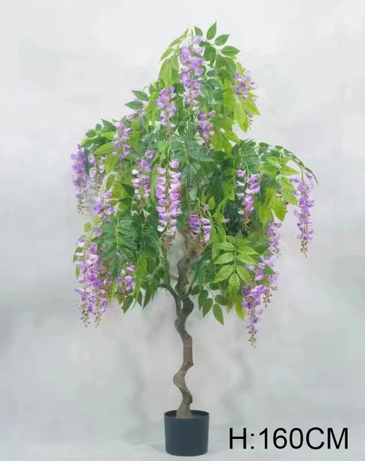 Supplier 160CM High Quality Home Wedding Decorative Purple Fake Potted Bonsai Artificial Silk Wisteria Blossom Tree Yooly Plants - YL4025