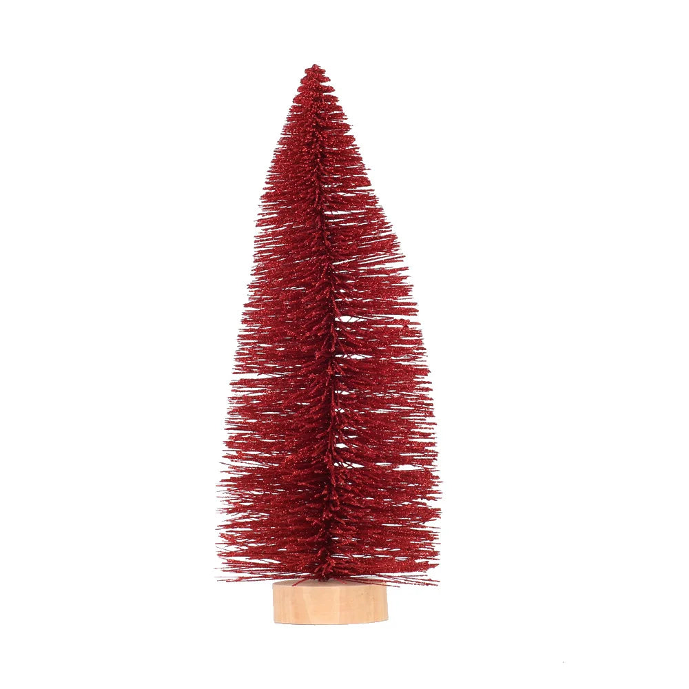 Artificial Mini Christmas Trees Frost Trees With Wooden Base Standing For Sisal Home Table Top Decoration Yooly Plants - YLS0001