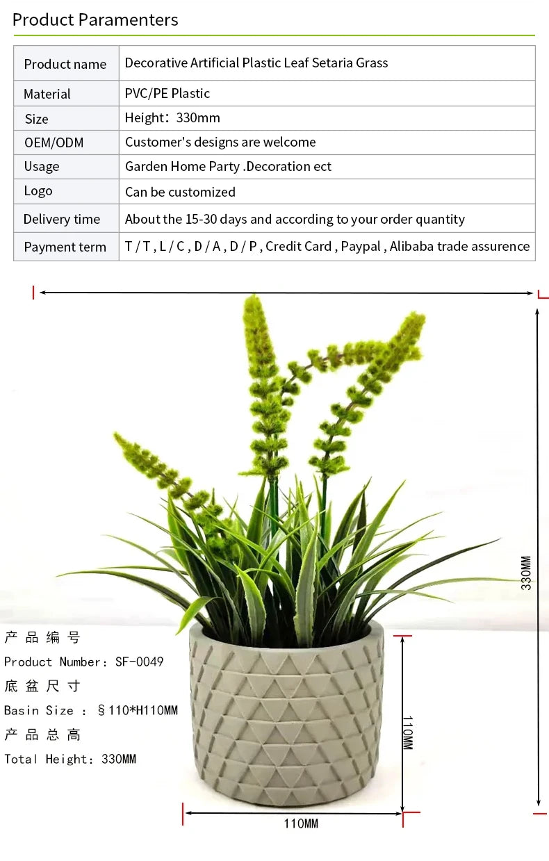 Minimalist Home Decoration Accessories Artificial Mini Potted Plants Table Faux Concrete Bowl Green Plastic Leaf Setaria Grass Yooly Plants - YLS0049