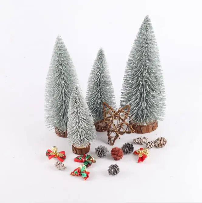 Artificial Mini Christmas Trees Frost Trees With Wooden Base Standing For Sisal Home Table Top Decoration Yooly Plants - YLS0001