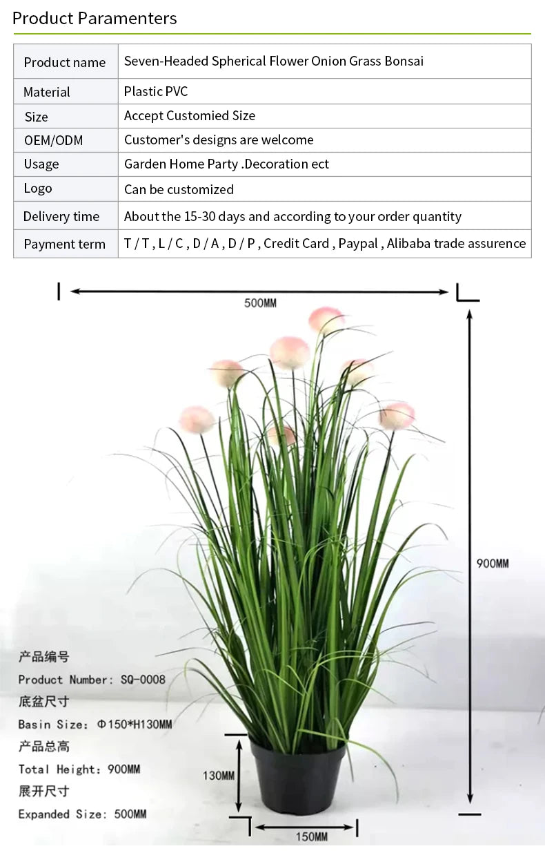 Greenery Faux Shrubs Plant Wheat Grass Pot Indoor Outdoor Decor Artificial Seven-Headed Spherical Flower Onion Grass Yooly Plant - YLS0008