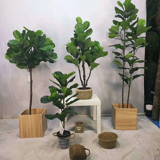 Wholesale High Quality Indoor House Faux Fake Artificial Potted Banyan Lyrata Plants Ficus Fiddle Leaf Fig Tree Yooly Plants - YL08116