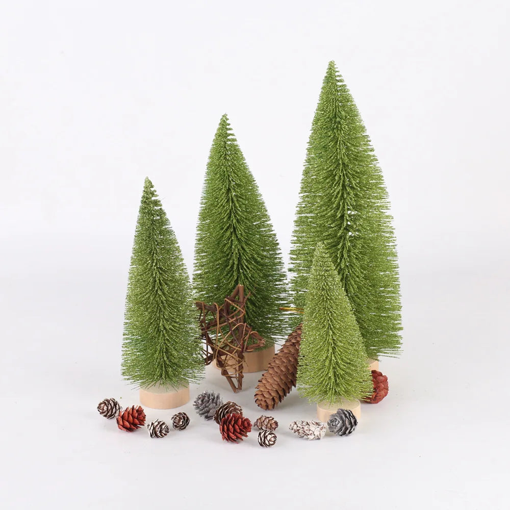 Artificial Mini Christmas Trees Frost Trees With Wooden Base Standing For Sisal Home Table Top Decoration Yooly Plants - YLS0001