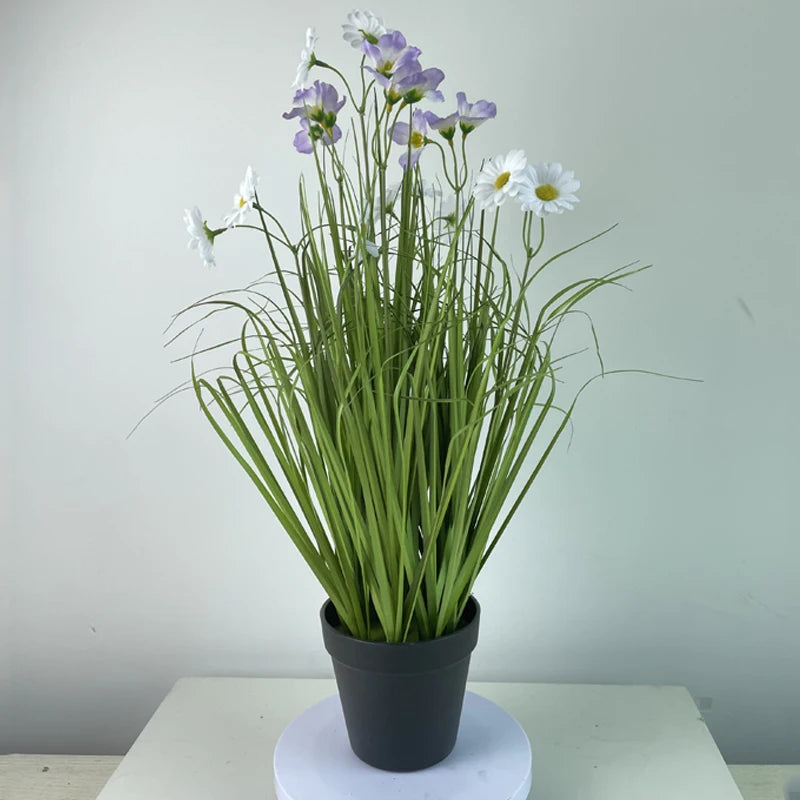 Artificial Flowers Plastic Flowers Artificial Grasses Plastic White Daisies Pot Green Plant Make Flower Artistic Green Plant Yooly Plant - YLS10219