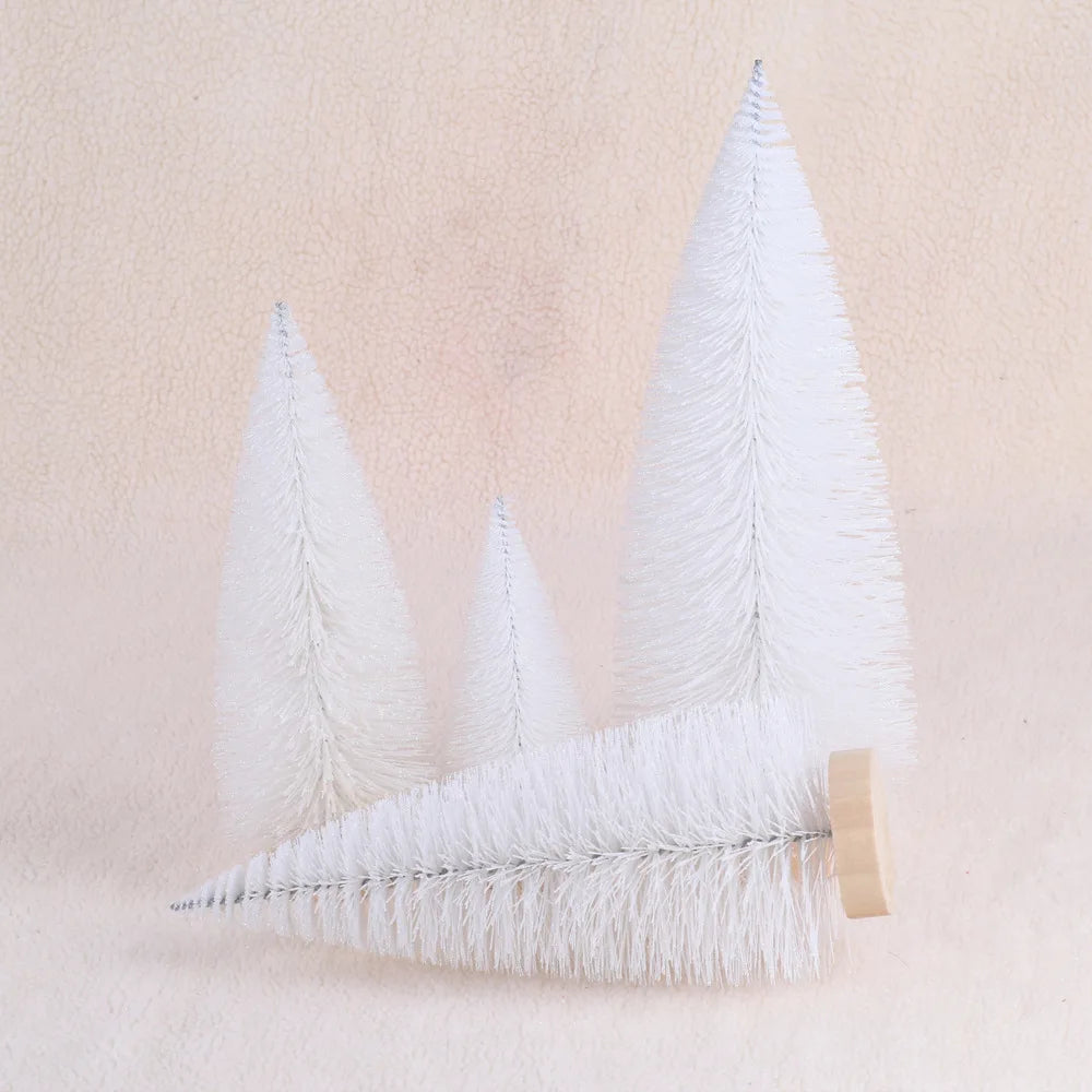 Artificial Mini Christmas Trees Frost Trees With Wooden Base Standing For Sisal Home Table Top Decoration Yooly Plants - YLS0001