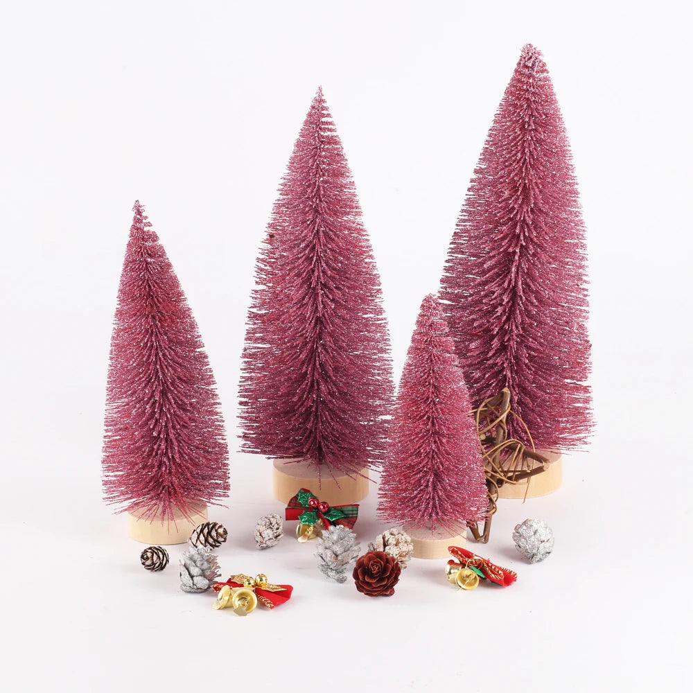 Artificial Mini Christmas Trees Frost Trees With Wooden Base Standing For Sisal Home Table Top Decoration Yooly Plants - YLS0001