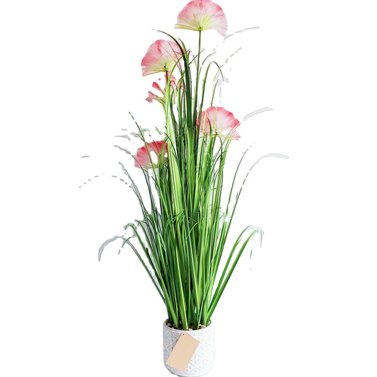 Artificial Potted Pink Pampas Grass Faux Flower of Reed Greenery Plants  Decor for Home Garden Decor Yooly Plant - YLS0012