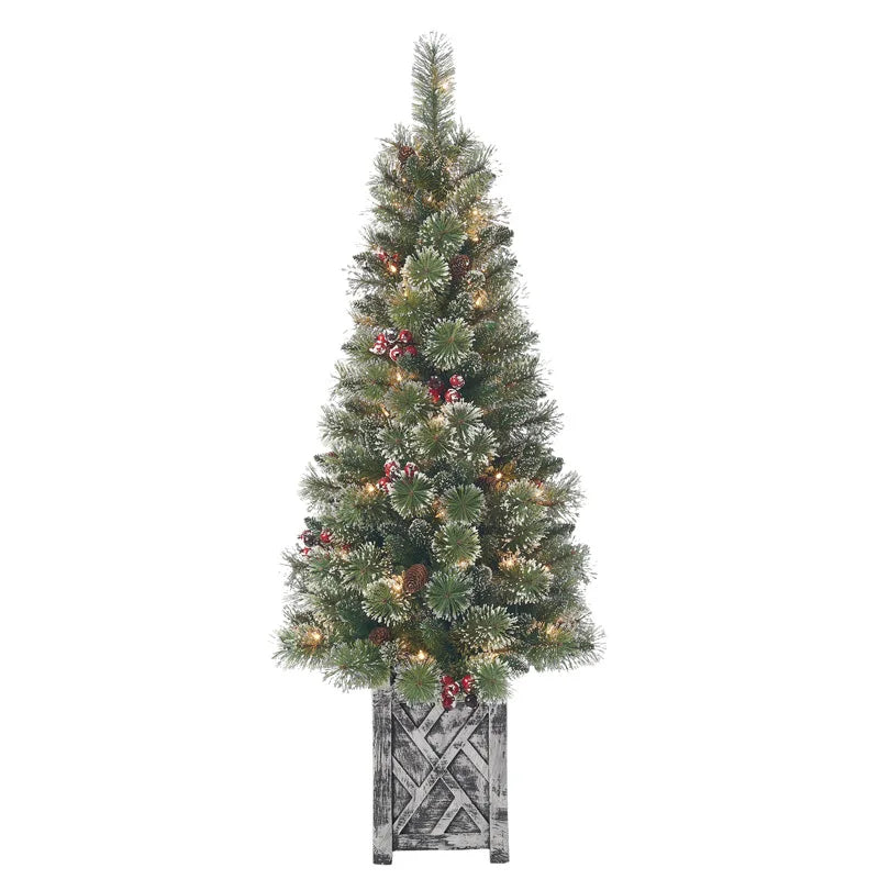 artificial christmas trees Artificial Tree For Entrances and Christmas Includes Pre-strung White Lights Montclair Spruce with Stand Yooly Plant - YLS0009