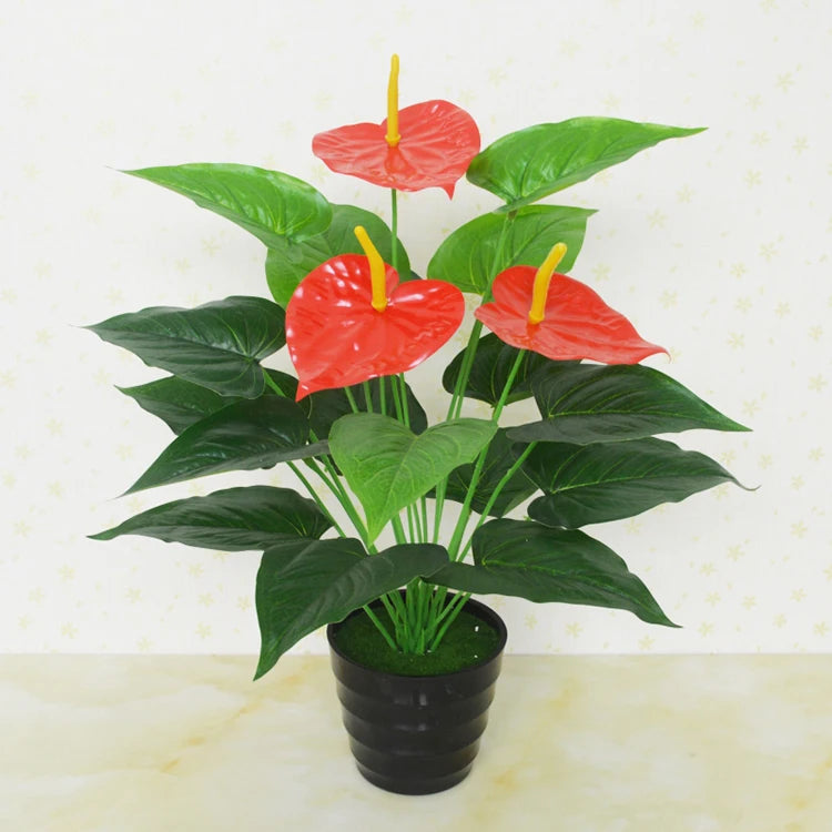 New Faux Bonsai Flowers High Simulation Plastic Potted Plant Artificial Anthurium Andraeanum for Home Office Wedding Decoration Yooly Plants - YL08038