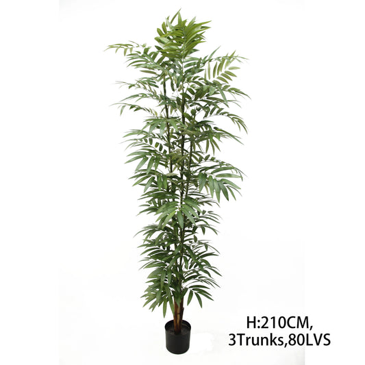 7 Feet Tall 210CM 3 Trunks 80 Foliage Giant Fake Bambusa Multiplex Artificial Fernleaf Hedge Bamboo Plant For Backyard Decor Yooly Plants - YL08043