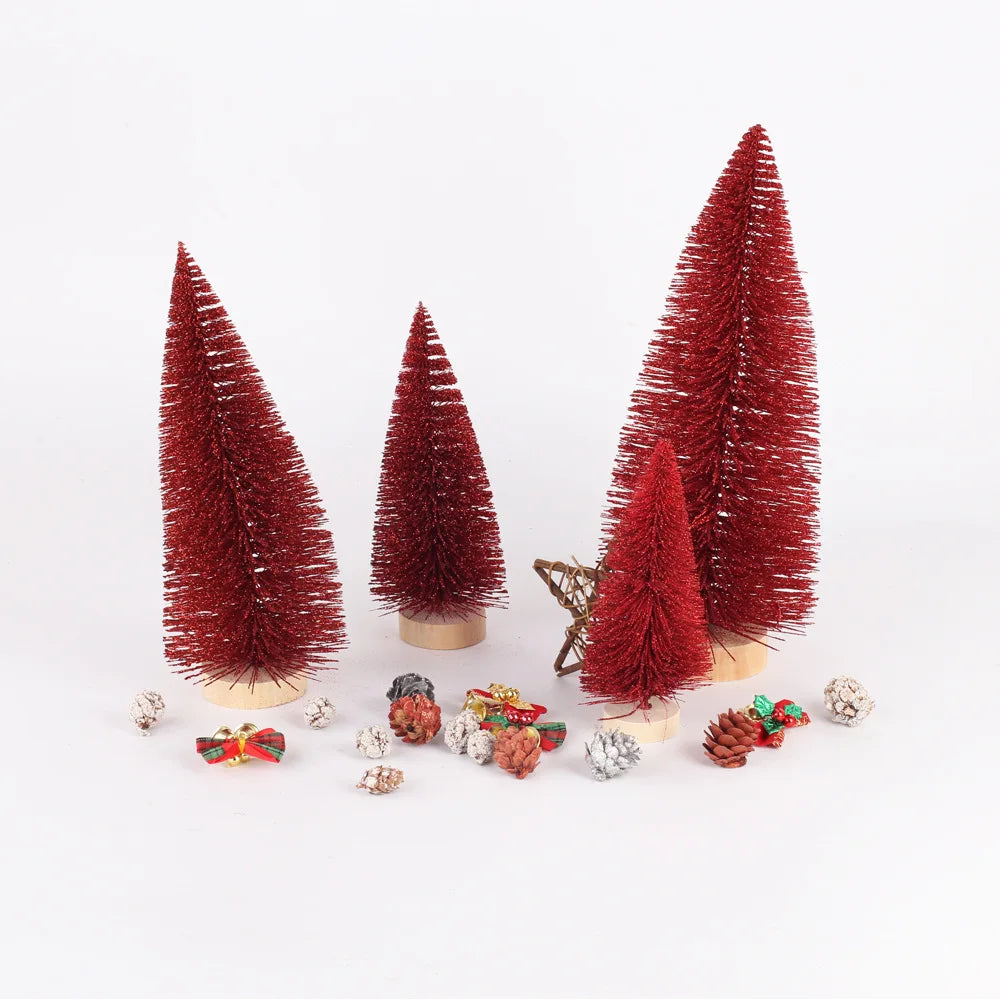 Artificial Mini Christmas Trees Frost Trees With Wooden Base Standing For Sisal Home Table Top Decoration Yooly Plants - YLS0001