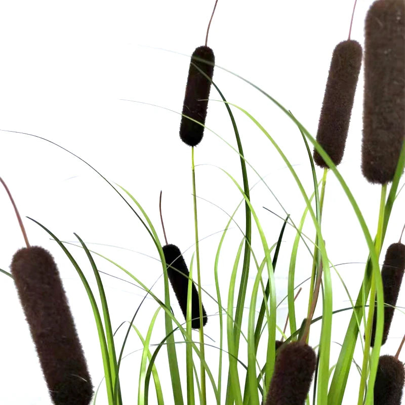 Custom Fresh Style Faux Artificial Cattail Onion Grass Plant Bonsai With Weaving Basin For Home Garden Decoration Yooly Plants - YLS0027