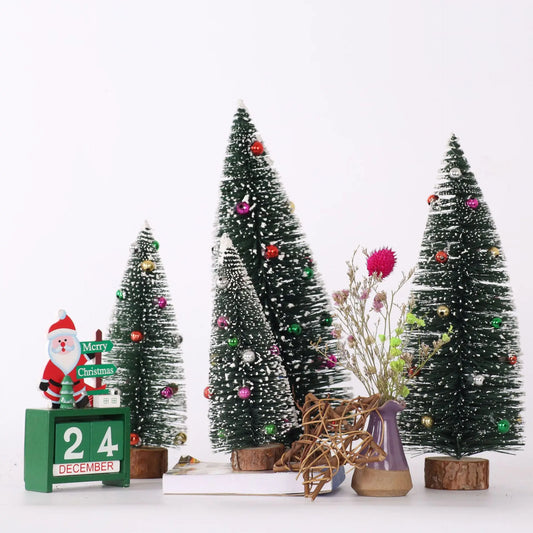 Artificial Mini Christmas Trees Frost Trees With Wooden Base Standing For Sisal Home Table Top Decoration Yooly Plants - YLS0001