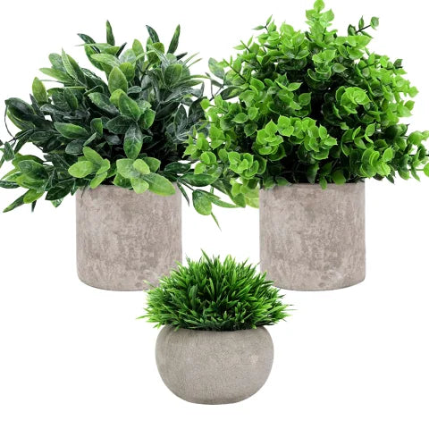 Set of 3 Mini Potted Plastic Faux Plants Office Table Decorative Rosemary Bonsai Artificial Eucalyptus Plants Yooly Plants - YL09996