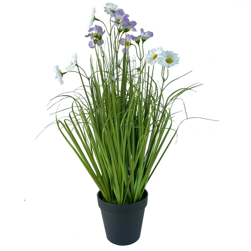 Artificial Flowers Plastic Flowers Artificial Grasses Plastic White Daisies Pot Green Plant Make Flower Artistic Green Plant Yooly Plant - YLS10219