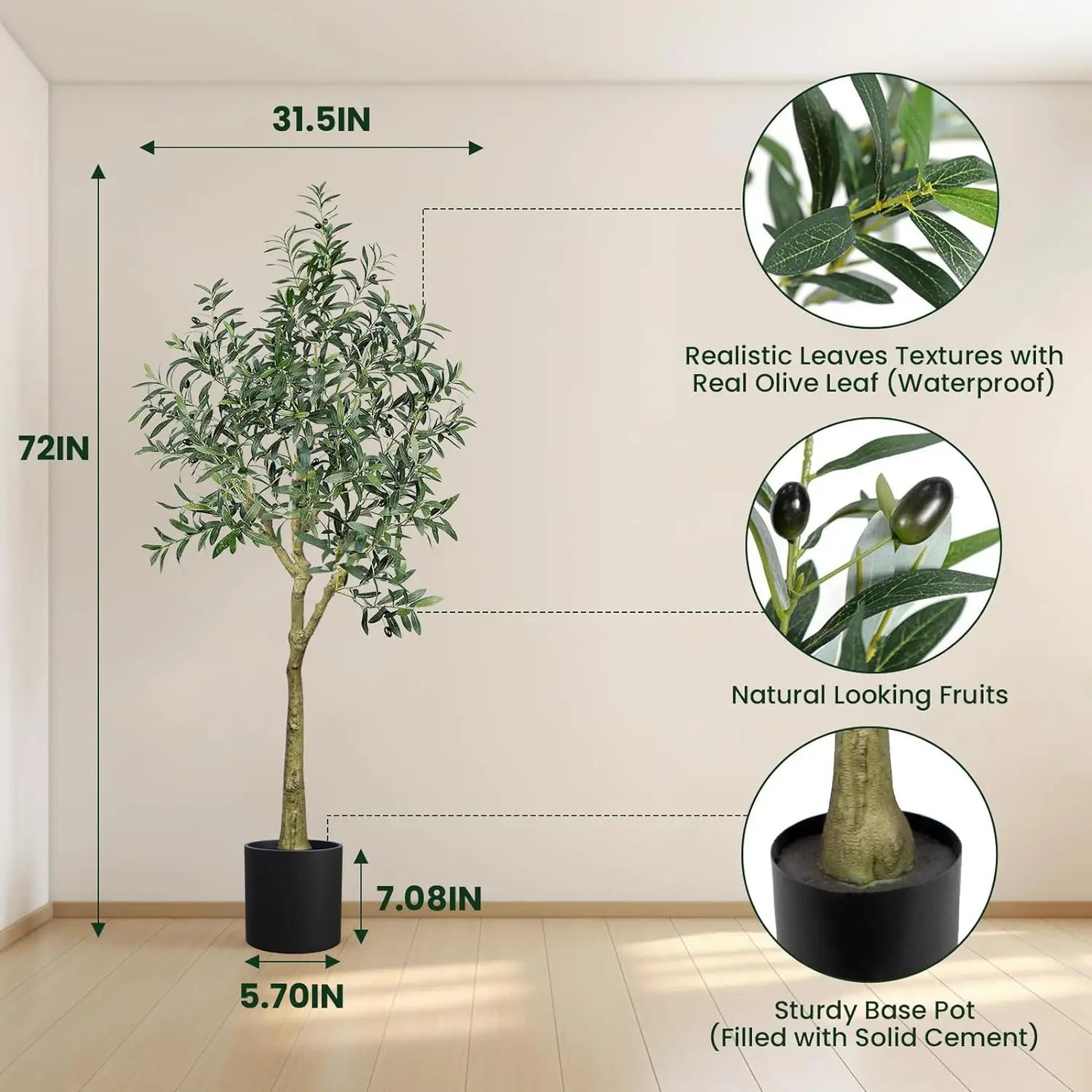 Faux Greenery 6ft High 180cm Artificial Tree Artificial Olive Tree in Plastic Pot Fake Olive Tree for Home & Garden Decoration Yooly Plants - YL11145