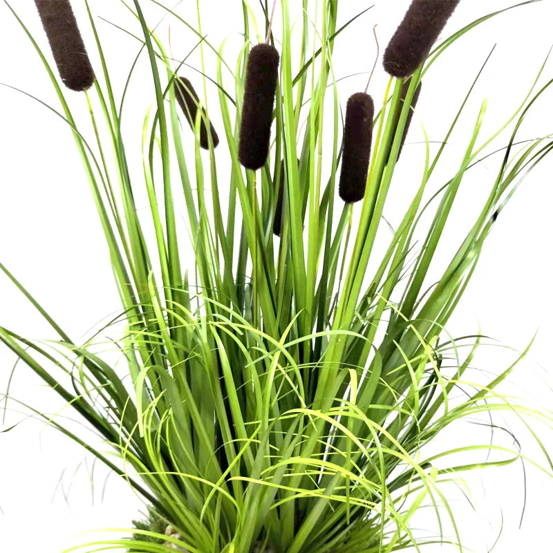 Custom Fresh Style Faux Artificial Cattail Onion Grass Plant Bonsai With Weaving Basin For Home Garden Decoration Yooly Plants - YLS0027