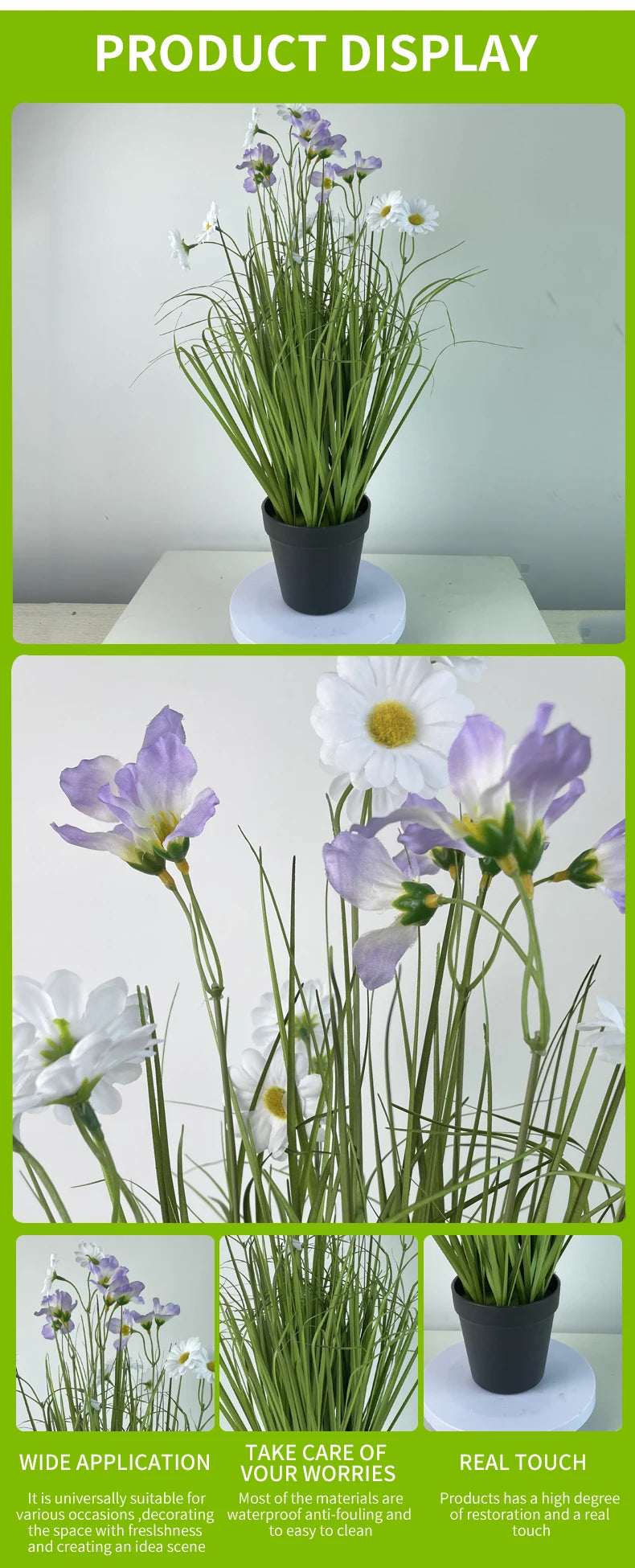 Artificial Flowers Plastic Flowers Artificial Grasses Plastic White Daisies Pot Green Plant Make Flower Artistic Green Plant Yooly Plant - YLS10219