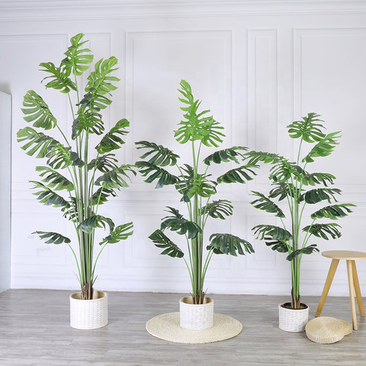 Tall Faux Greenery Home Decor Fake Green Palm Evergreen Monstera Leaves Artificial Plant 180cm 200cm 240cm In Black Pot Yooly Plants - YL010066